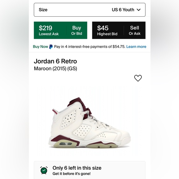 Jordan 6 Retro 'Maroon'  Size 6Y - VNDS - Picture 7 of 7